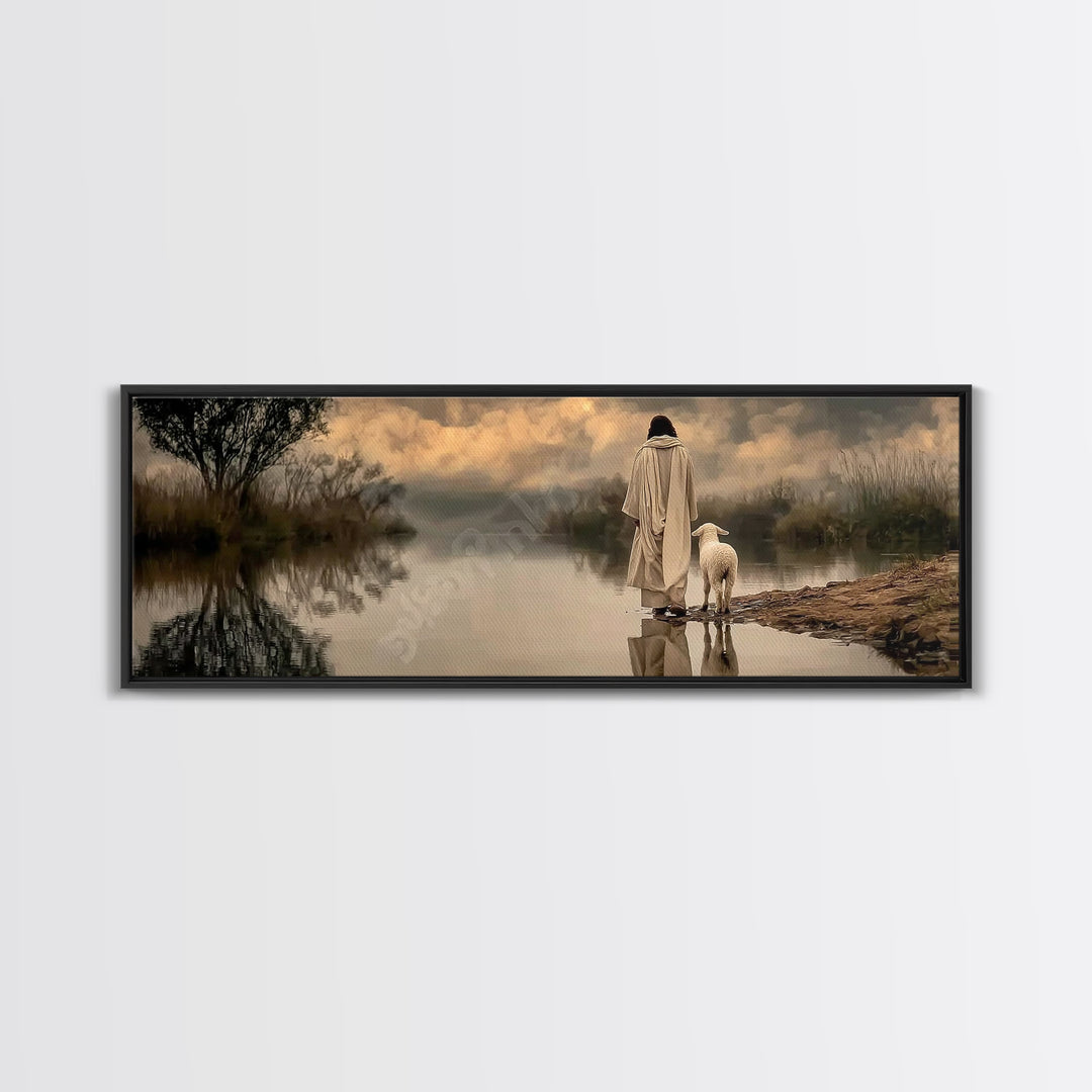River Of Stillness | Framed Canvas Print | Christian Wall Art | Christian Art Canvas | Panoramic Art | Jesus Painting | Christian Christmas