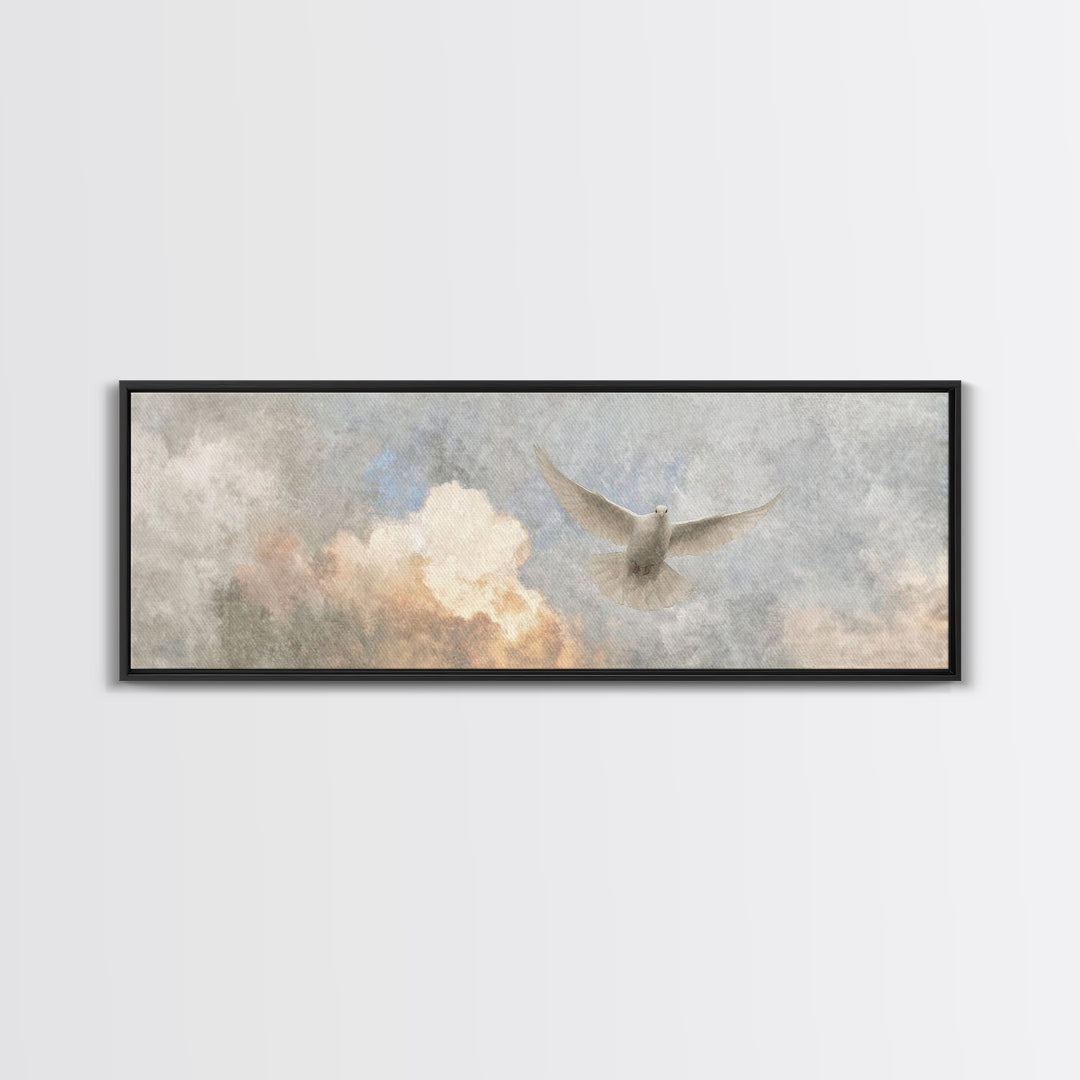 Dove Of Glory, Framed Canvas Print, Christian Art Canvas, Christian Wall Art, Panoramic Art, Christian Christmas Art, Modern Christian Art
