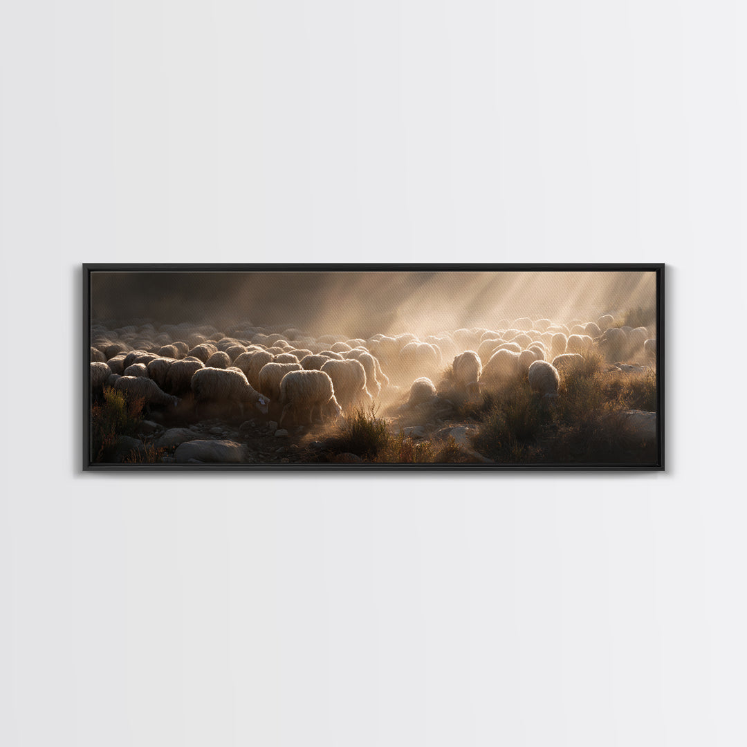 Radiant Shepherd Light – Framed Canvas Print – Panoramic Painting – Christian Wall Art – Christian Art Canvas – Christian Decor – Jesus Pai
