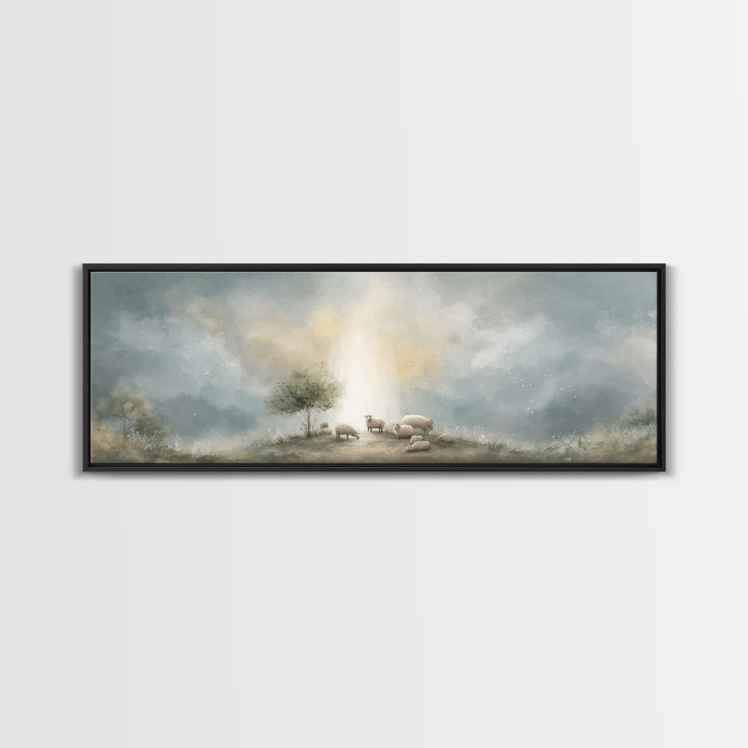 Dawn of Blessing | Framed Canvas Print | Panoramic Wall Art | Christian Art | Christian Christmas Art | Christian Decor | Christmas Canvas