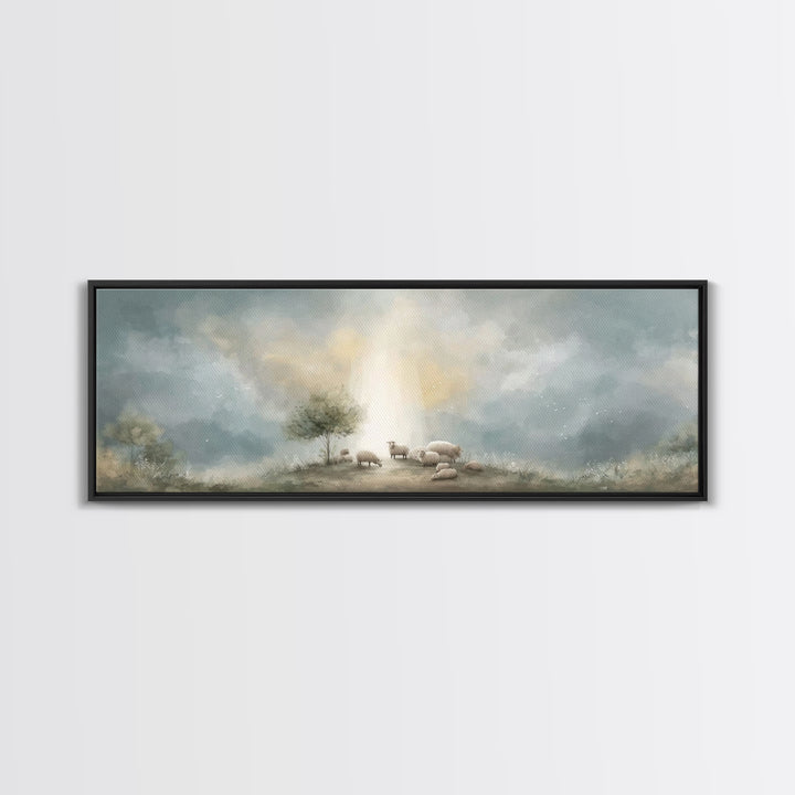 Dawn of Blessing | Framed Canvas Print | Panoramic Wall Art | Christian Art | Christian Christmas Art | Christian Decor | Christmas Canvas