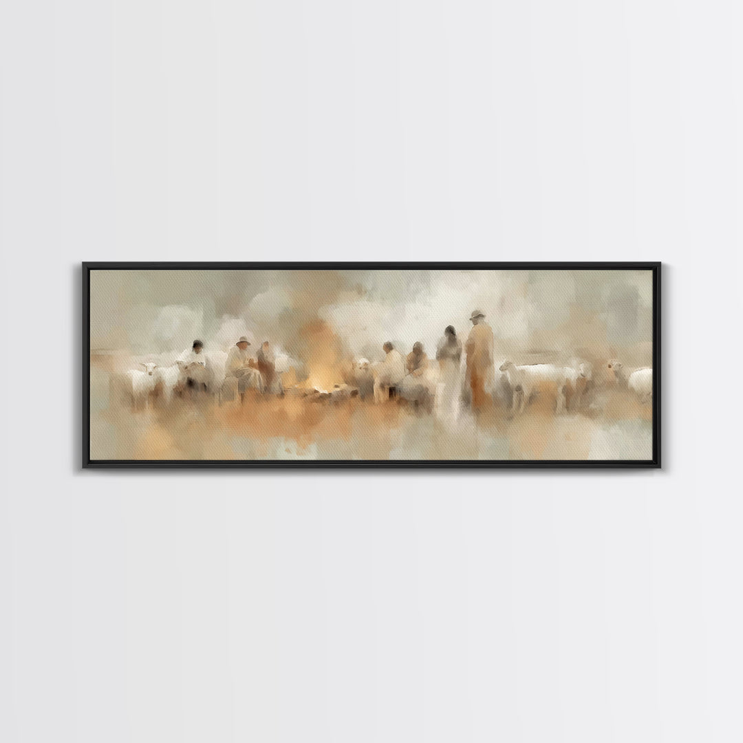 Humble Watchers | Framed Canvas Print | Panoramic Frame | Christian Art Canvas | Christian Christmas Art | Christmas Decor | Christian Wall