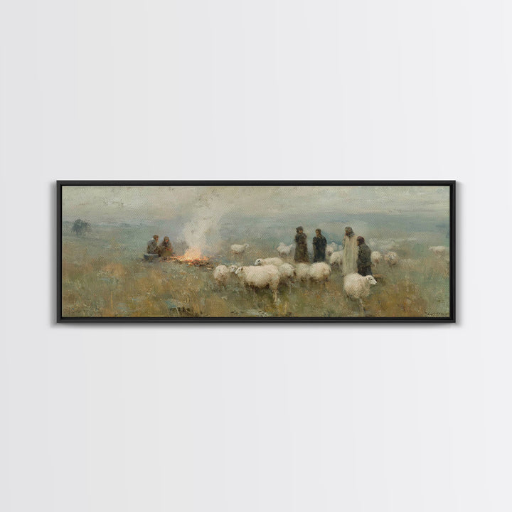 Pasture Night Watch – Framed Canvas Print – Panoramic Print – Christian Christmas Art – Christian Wall Art – Christmas Canvas Wall Art – Ch