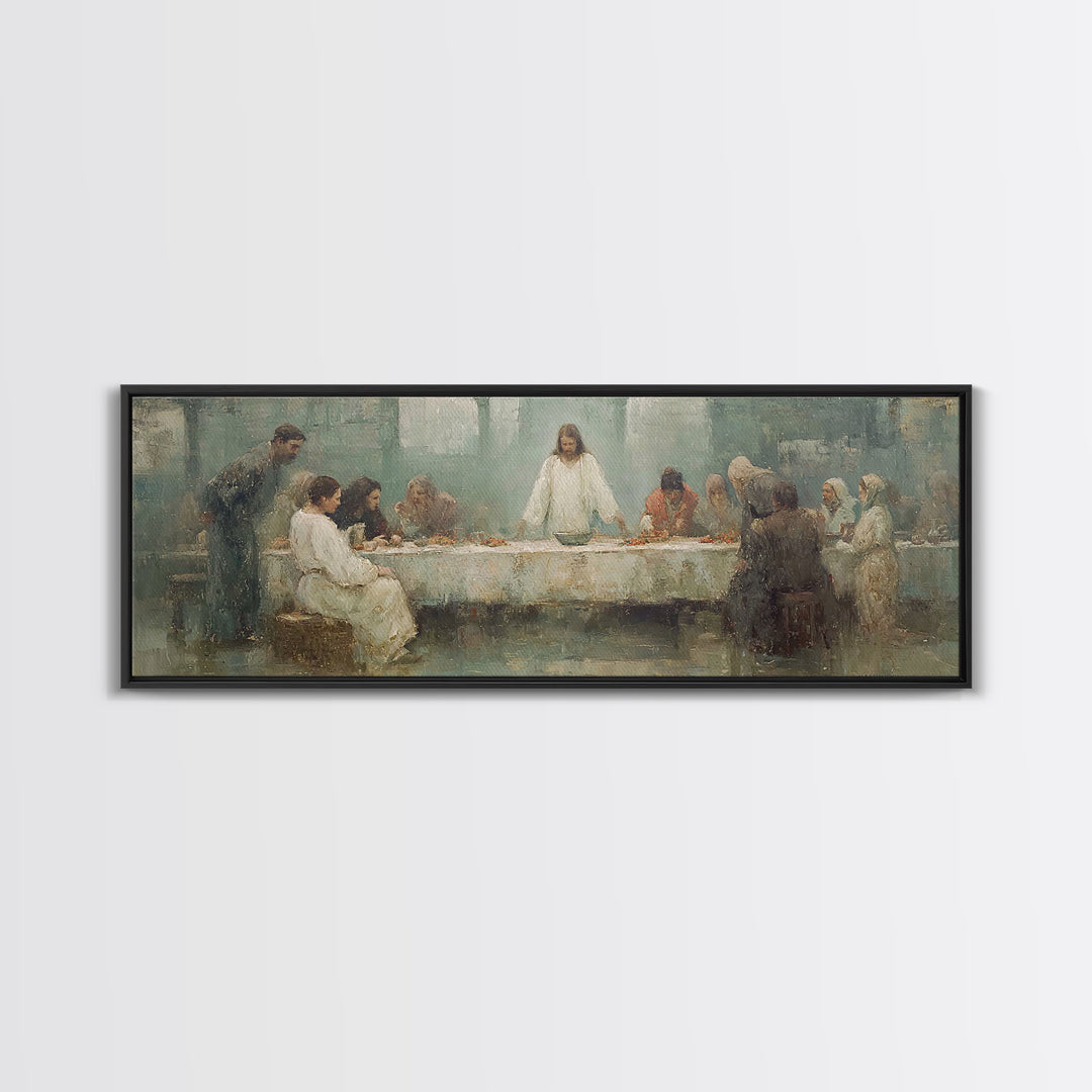 Sacred Supper Dawn – Framed Canvas Print – Panoramic Painting – Christian Art – Jesus Painting – Christian Wall Art – Vintage Christian Art