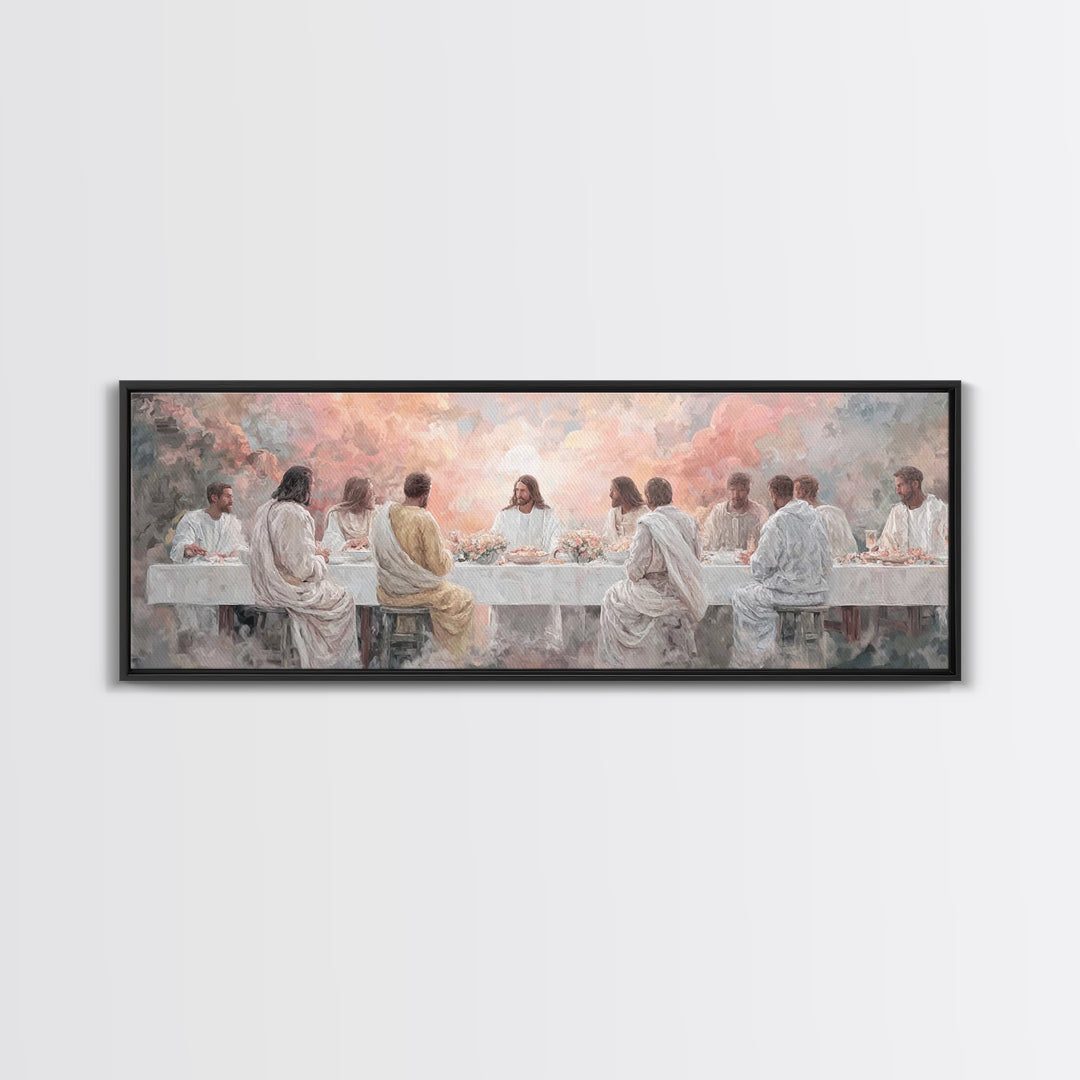Supper Of Glory, Framed Canvas Print, Panoramic Wall Art, Christian Art Canvas, Jesus Painting, Christian Art, Modern Christian Painting