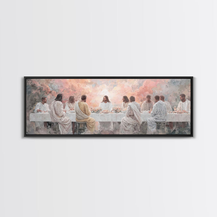 Supper Of Glory, Framed Canvas Print, Panoramic Wall Art, Christian Art Canvas, Jesus Painting, Christian Art, Modern Christian Painting