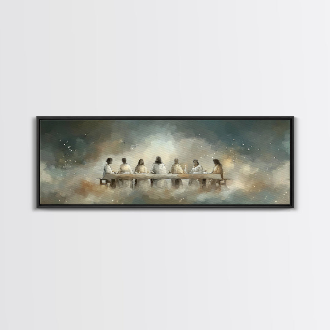 Quiet Supper Light | Framed Canvas Print | Panoramic Art | Christian Art | Jesus Painting | Christian Wall Art | Vintage Christian Art