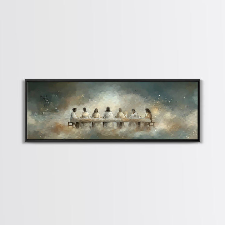 Quiet Supper Light | Framed Canvas Print | Panoramic Art | Christian Art | Jesus Painting | Christian Wall Art | Vintage Christian Art