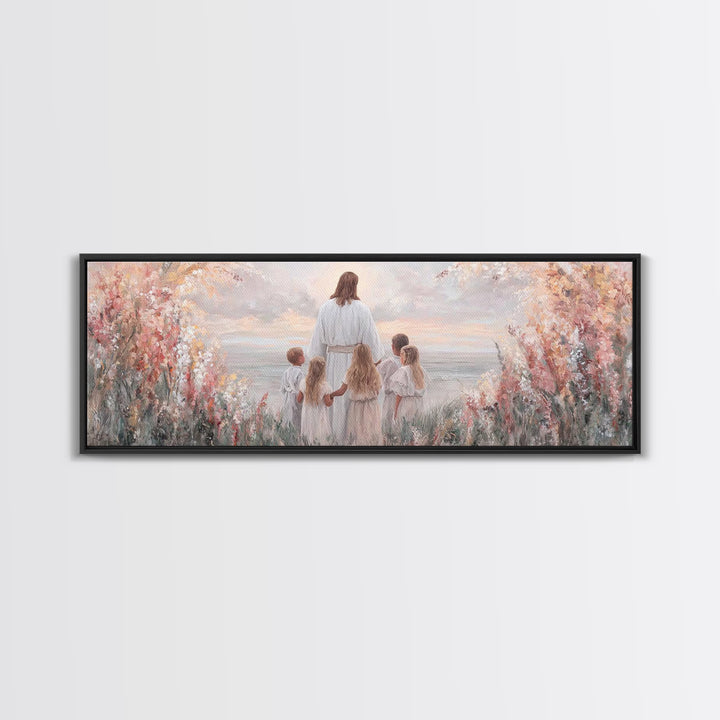 Heavenly Dawn, Framed Canvas Print, Christian Wall Art, Jesus Painting, Christian Art Canvas, Panoramic Wall Art, Christmas Art