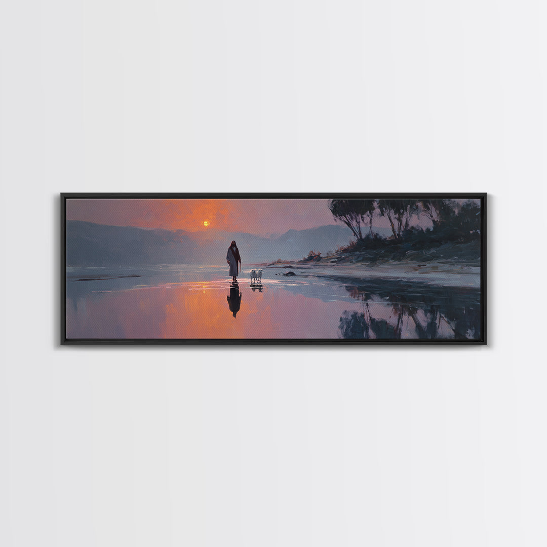 Gentle Guidance, Framed Canvas Print, Christian Art Canvas, Jesus Painting, Christian Wall Art, Panoramic Painting, Christian Decor
