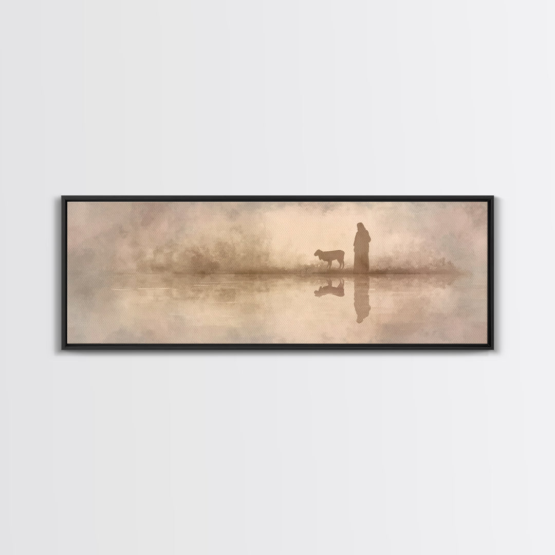 Shepherd’s Journey | Framed Canvas Print | Christian Wall Art | Jesus Painting | Christian Art Canvas | Panoramic Frame | Christmas Art
