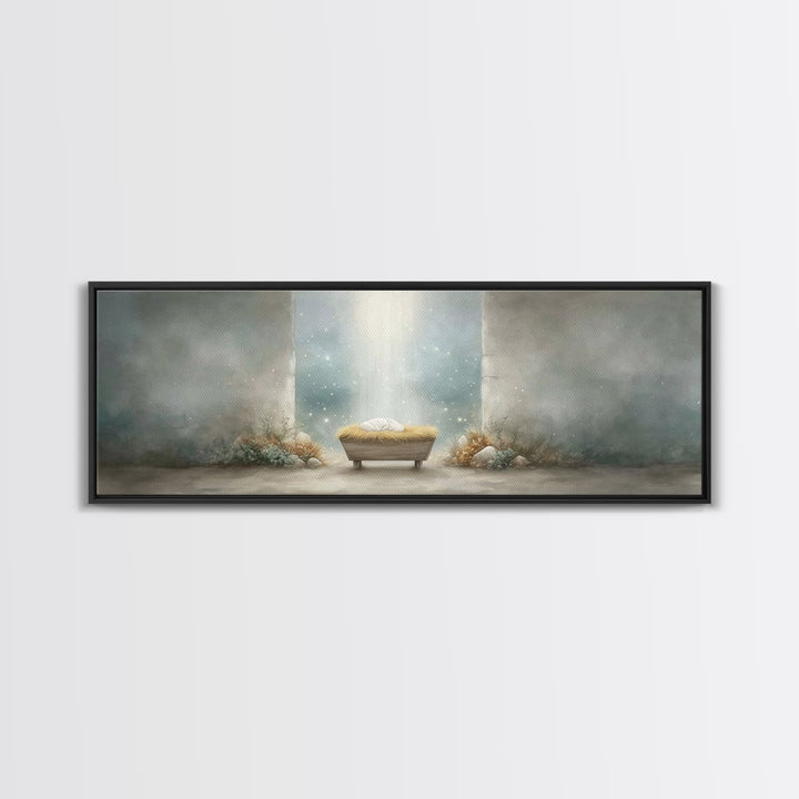 Manger Of Wonder, Framed Canvas Print, Panoramic Wall Art, Christian Christmas Art, Christian Art Canvas, Modern Christian Art, Christian D