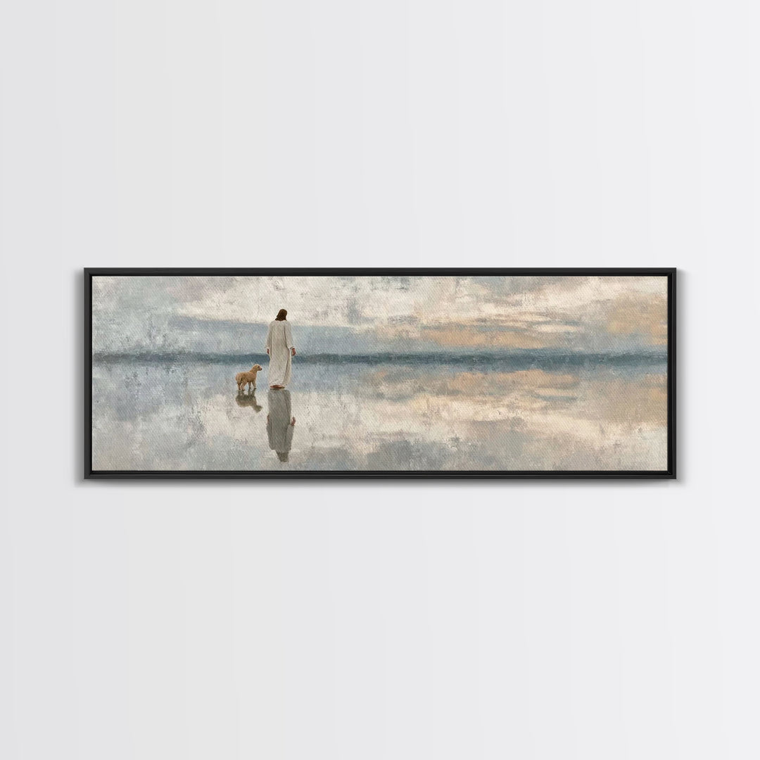 Reflective Grace – Framed Canvas Print – Christian Art Canvas – Jesus Painting – Christian Wall Art – Panoramic Wall Art – Christian Gift