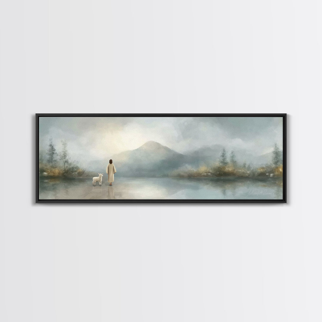 Dawn Of Promise, Framed Canvas Print, Christian Art Canvas, Christian Wall Art, Jesus Painting, Panoramic Wall Art, Christian Decor