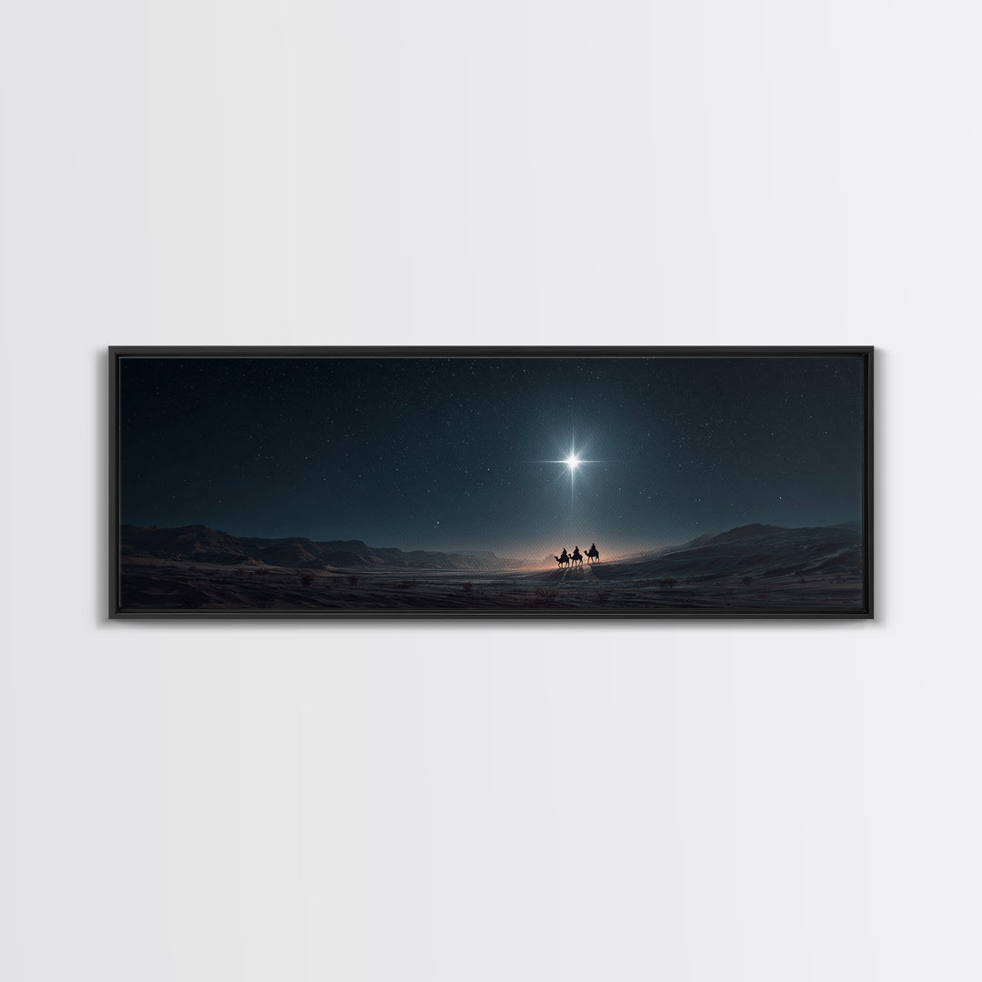 Night Of The Wise Men, Framed Canvas Print, Christmas Art, Christian Wall Art, Christian Art Canvas, Panoramic Art, Christian Christmas