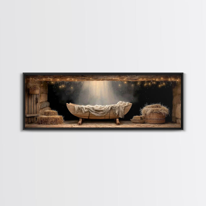 Holy Night Cradle – Framed Canvas Print – Panoramic Painting – Christian Christmas Art – Christian Art Canvas – Christmas Wall Art – Christ