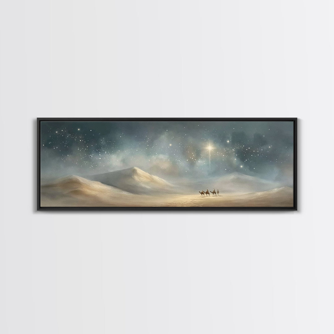 Desert Star Rising – Framed Canvas Print – Christmas Art – Panoramic Print – Christian Wall Art – Christian Art Canvas – Christian Christma