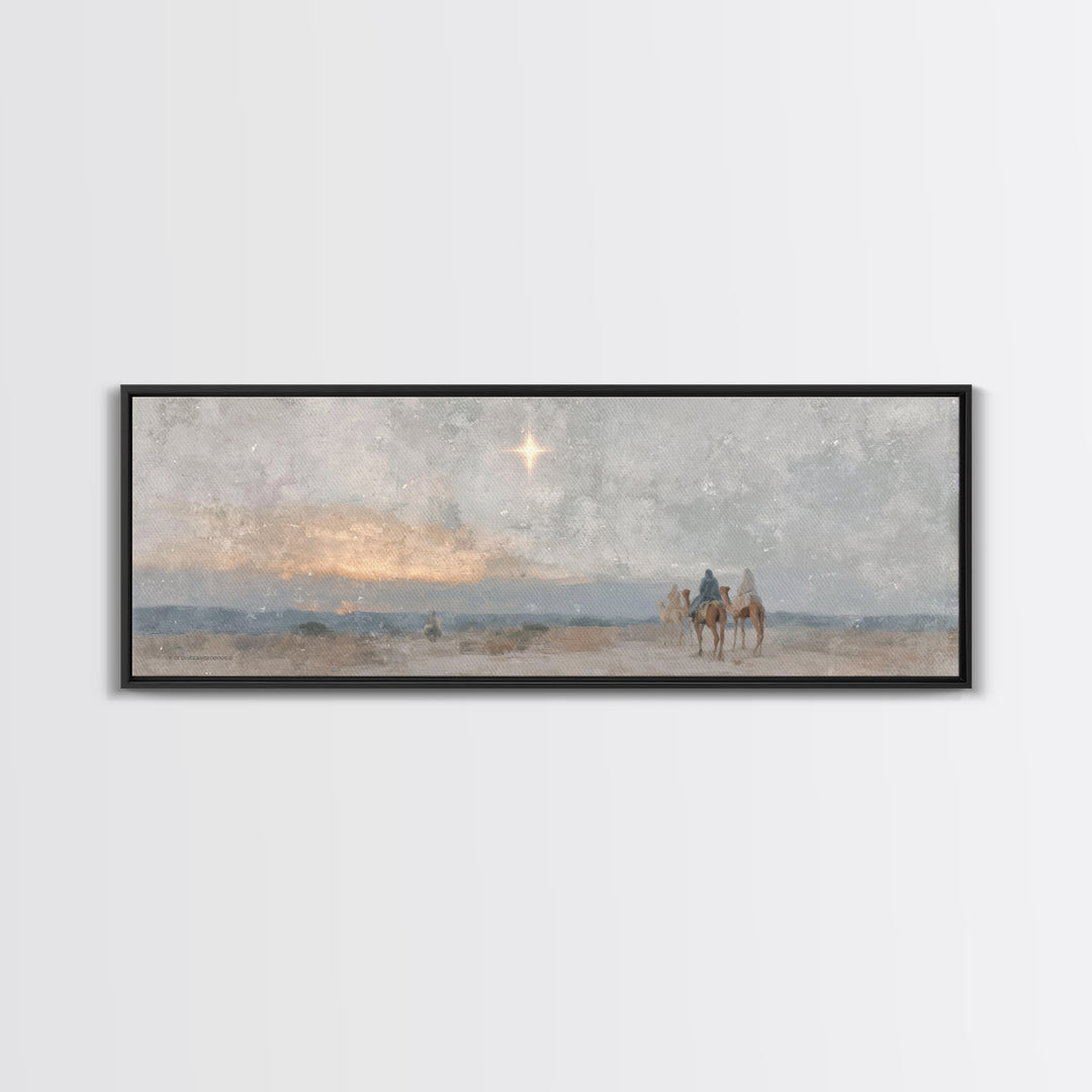 Desert Star Journey | Framed Canvas Print | Panoramic Wall Art | Christian Art Canvas | Christmas Art | Christian Christmas Decor | Christi