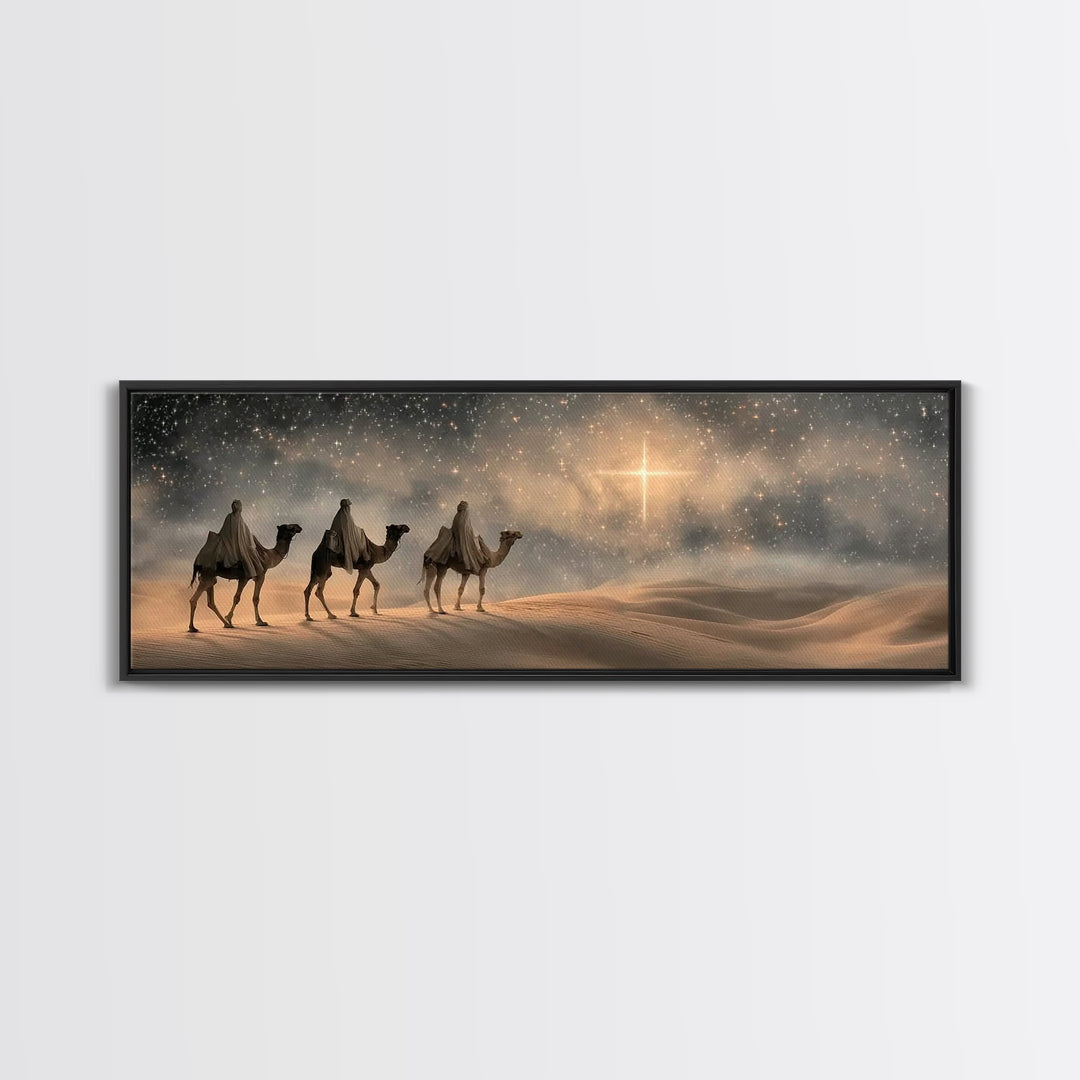 Bethlehem Star Glow – Framed Canvas Print – Panoramic Frame – Christian Art – Christmas Wall Art – Christian Christmas Art – Christian Deco