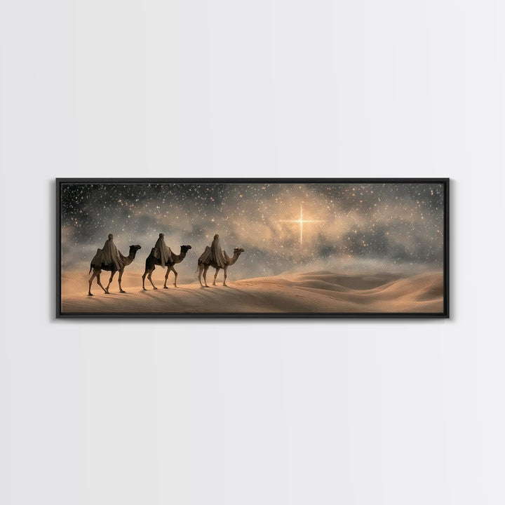 Bethlehem Star Glow – Framed Canvas Print – Panoramic Frame – Christian Art – Christmas Wall Art – Christian Christmas Art – Christian Deco