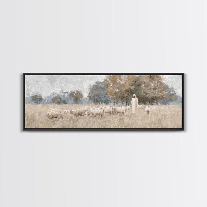 The Shepherd's Watch - Framed Canvas Print - Christian Wall Art - Jesus Painting - Christian Art Canvas - Panoramic Art - Christian Decor
