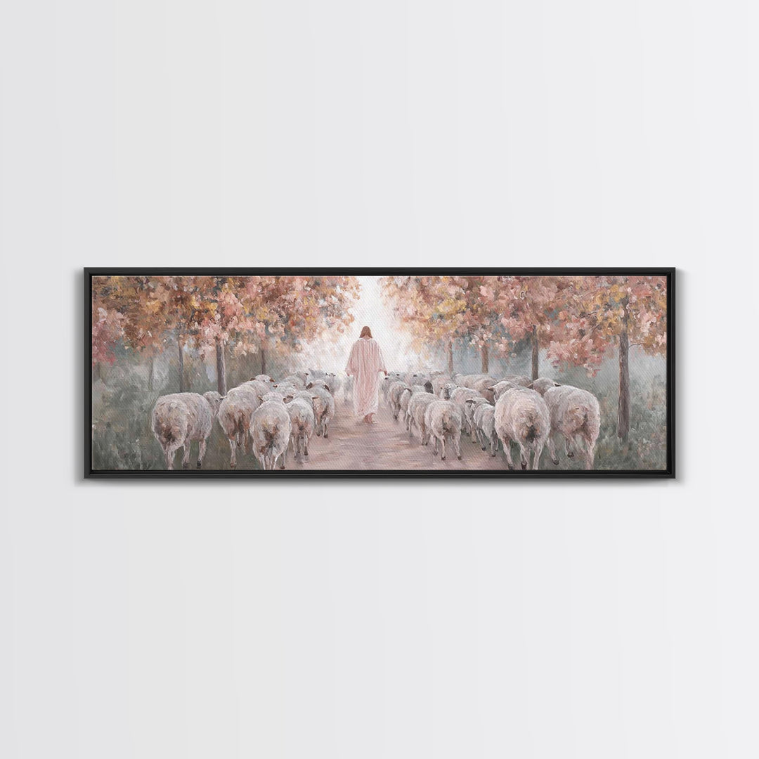 Autumn Pasture Grace | Framed Canvas Print | Christian Art Canvas | Jesus Painting | Christian Wall Art | Panoramic Wall Art | Christian Gi