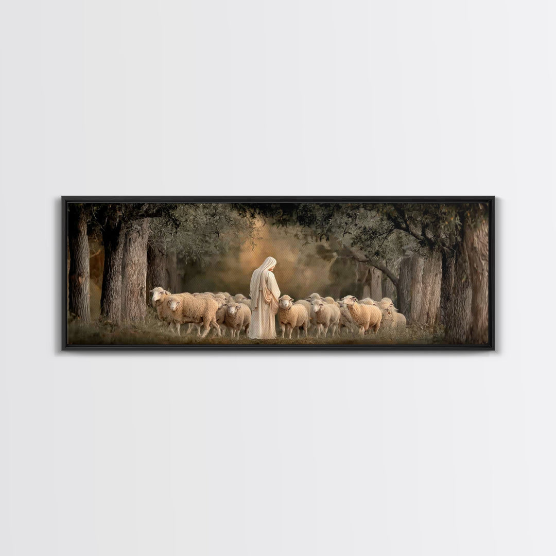 Quiet Grove Calling - Framed Canvas Print - Christian Art Canvas - Christian Wall Art - Jesus Painting - Panoramic Frame - Christian Gift I