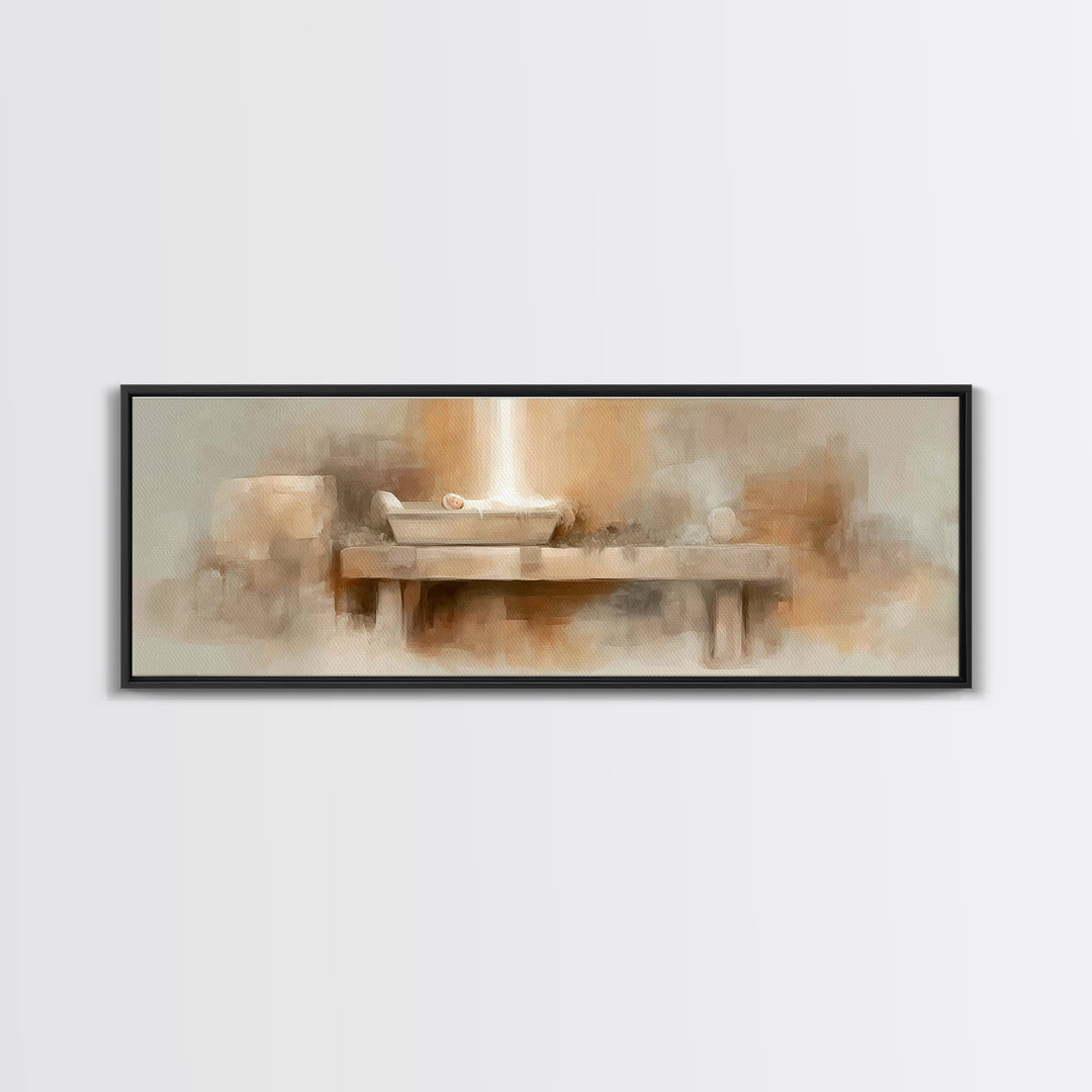 Radiant Birthlight, Framed Canvas Print, Panoramic Frame, Christian Christmas Art, Christian Art Canvas, Christian Wall Art, Subtle Christi