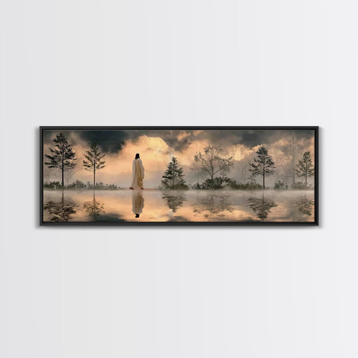 Sacred Stillness, Framed Canvas Print, Panoramic Art, Christian Art Canvas, Jesus Painting, Christian Wall Art, Christmas Art