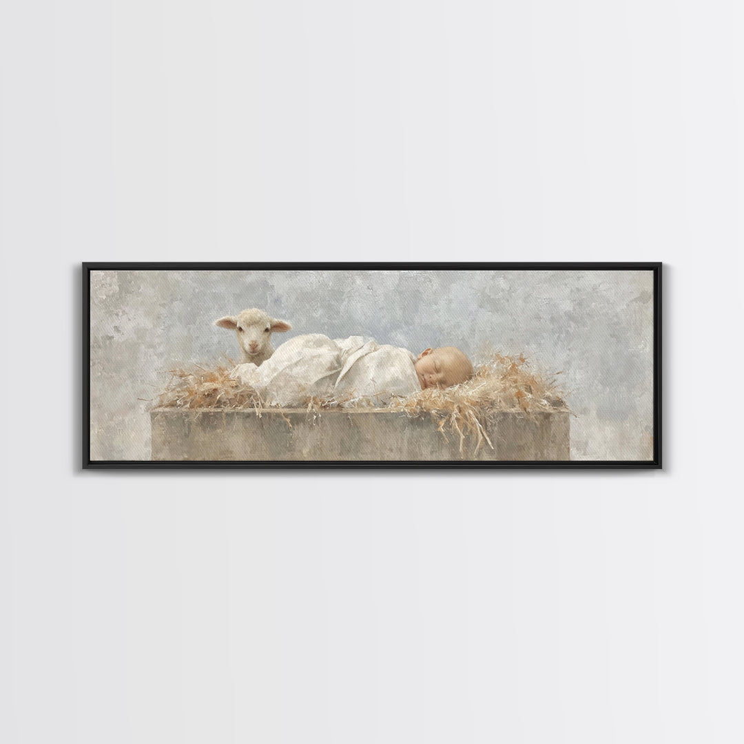 Infant Grace | Framed Canvas Print | Christian Wall Art | Panoramic Frame | Christian Art Canvas | Christmas Art