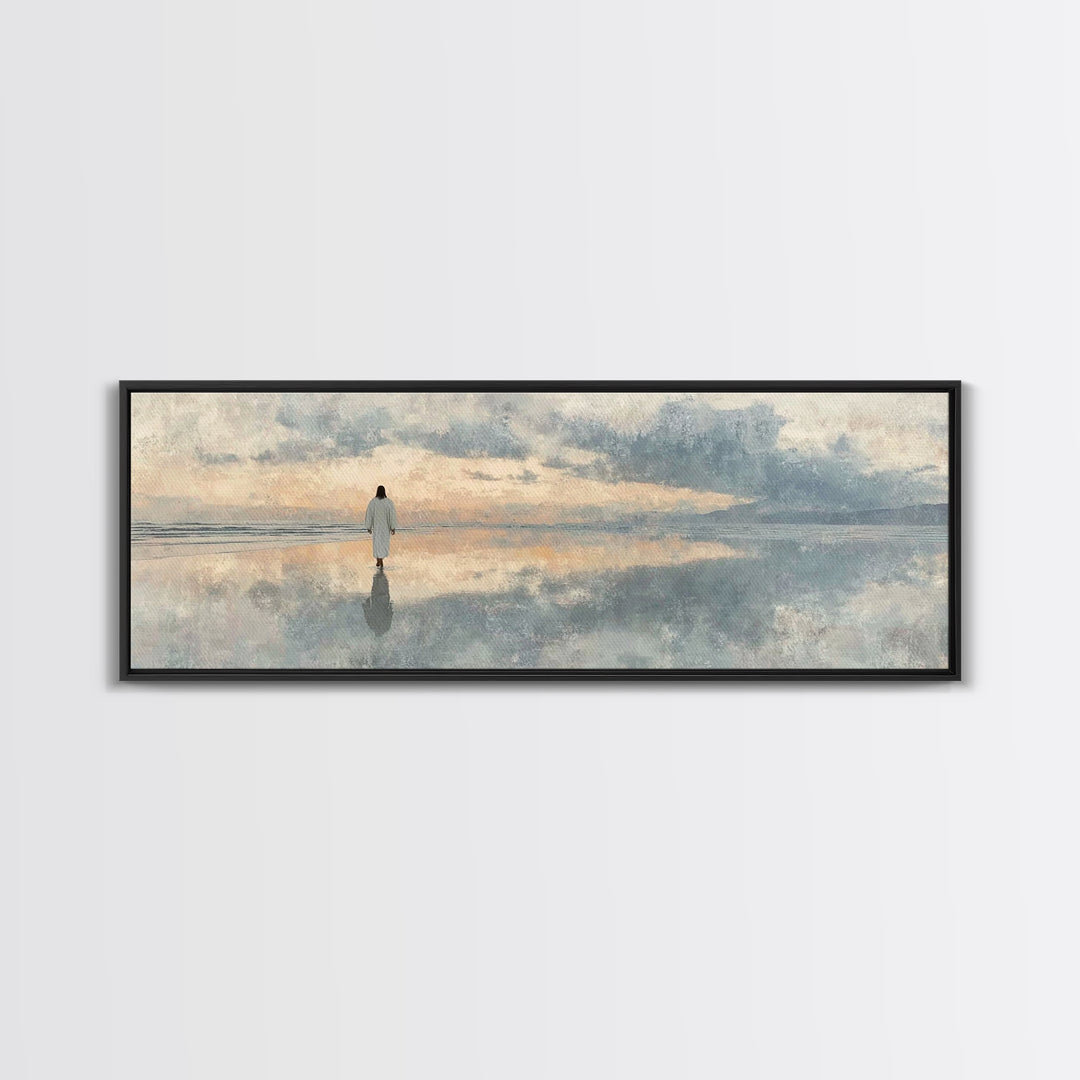 Hope On The Waters, Framed Canvas Print, Panoramic Wall Art, Christian Art Canvas, Jesus Painting, Modern Christian Art, Christian Decorati