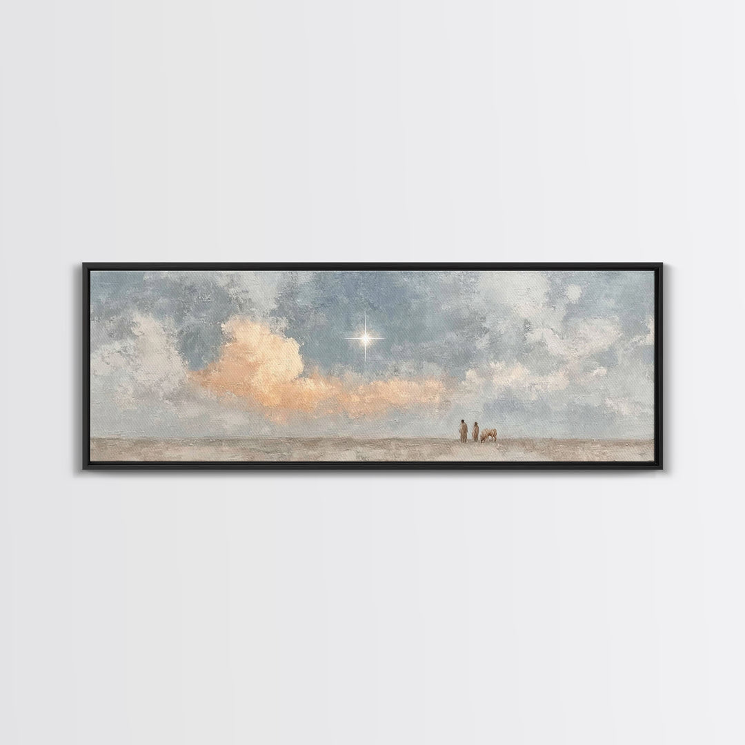 Guided By The Light, Framed Canvas Print, Christian Wall Art, Panoramic Print, Jesus Painting, Christian Art Canvas, Christmas Art