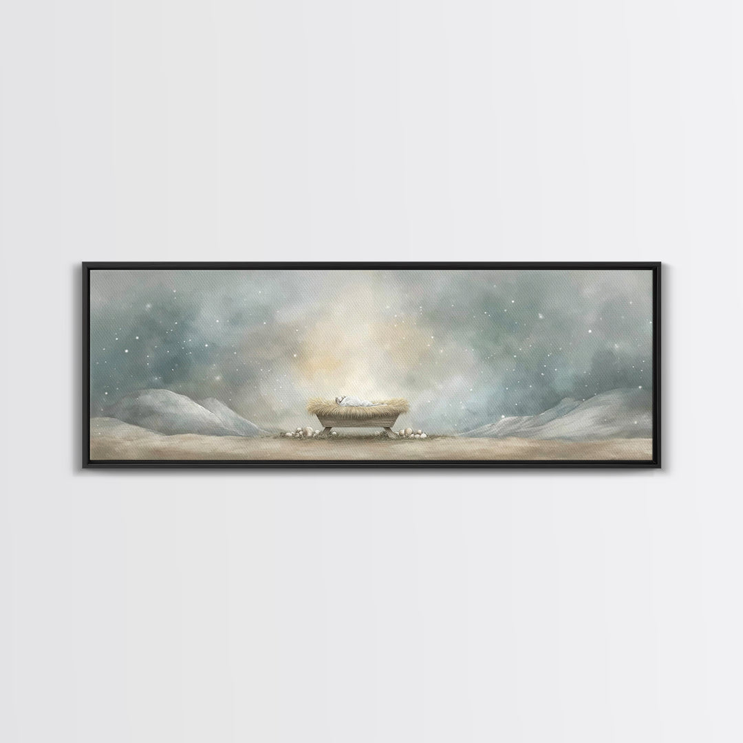Holy Night Peace | Framed Canvas Print | Christian Art Canvas | Christmas Wall Art | Christian Art | Panoramic Print | Christian Christmas