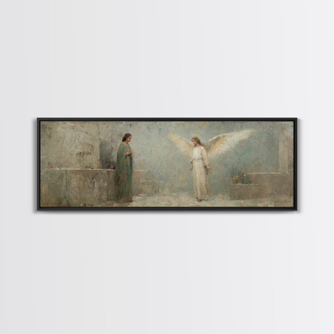 Sacred Annunciation Quiet | Framed Canvas Print | Christian Wall Art | Christian Art Canvas | Panoramic Art | Christmas Art | Christian Pai