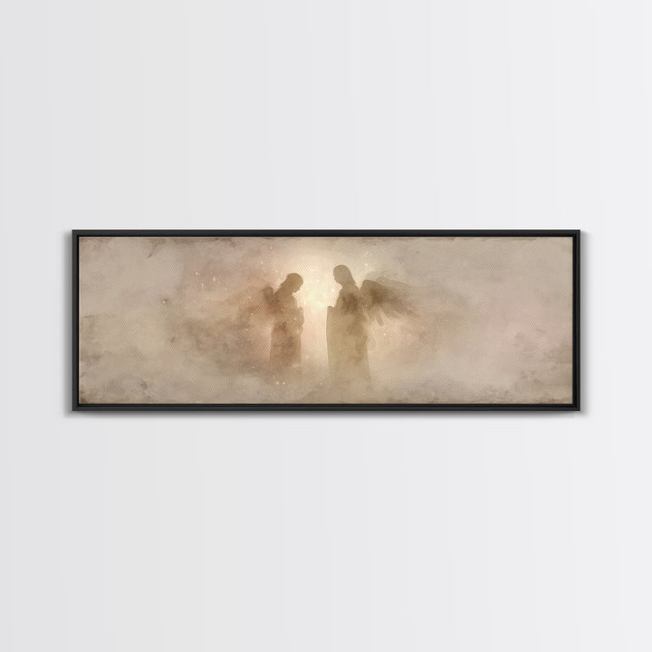 Angels In Stillness, Framed Canvas Print, Christian Wall Art, Christian Art, Panoramic Wall Art, Christian Christmas, Jesus Painting, Chris