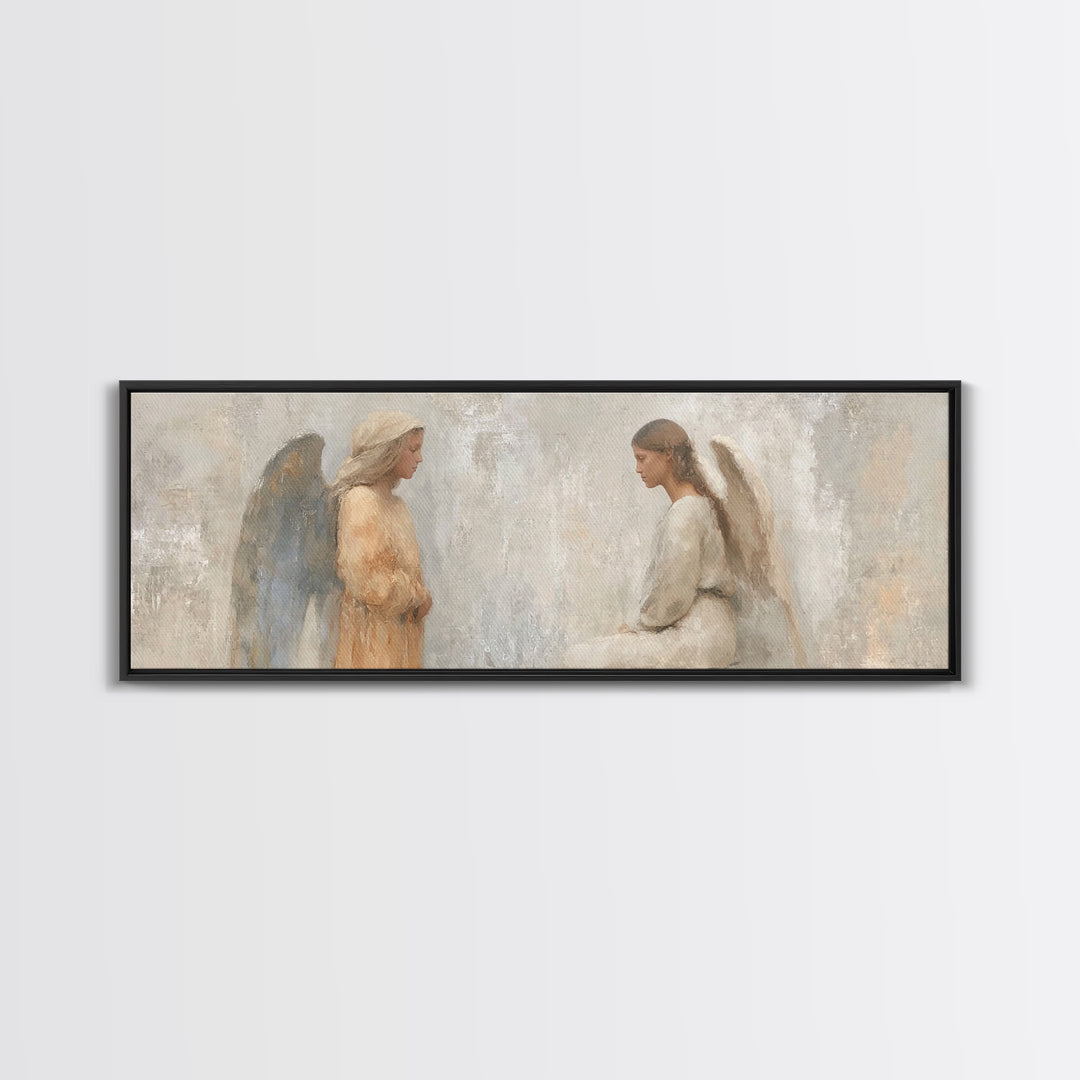 Soft Divine Encounter | Framed Canvas Print | Panoramic Art | Christian Art Canvas | Christian Wall Art | Christian Painting | Christmas Ar