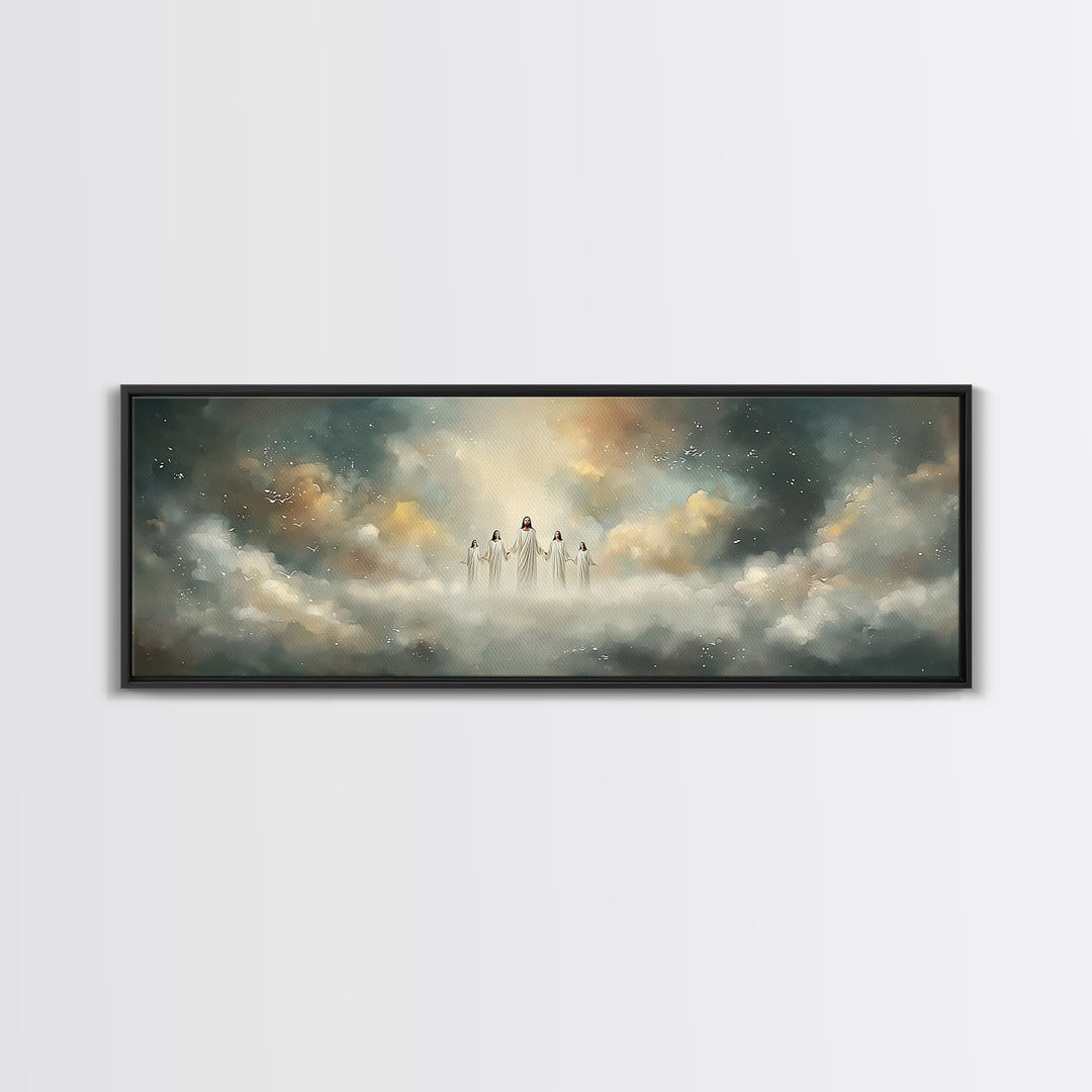 Heavenly Ascent, Framed Canvas Print, Christian Art Canvas, Jesus Painting, Panoramic Wall Art, Christian Christmas Art, Modern Christian A