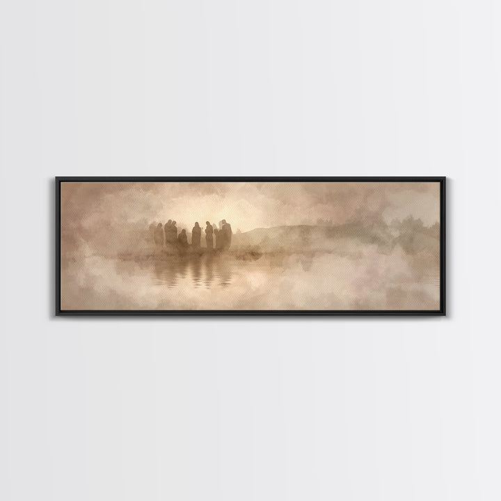 Sacred Gathering, Framed Canvas Print, Christian Art Print, Jesus Painting, Panoramic Art, Christian Wall Art, Framed Christmas Art
