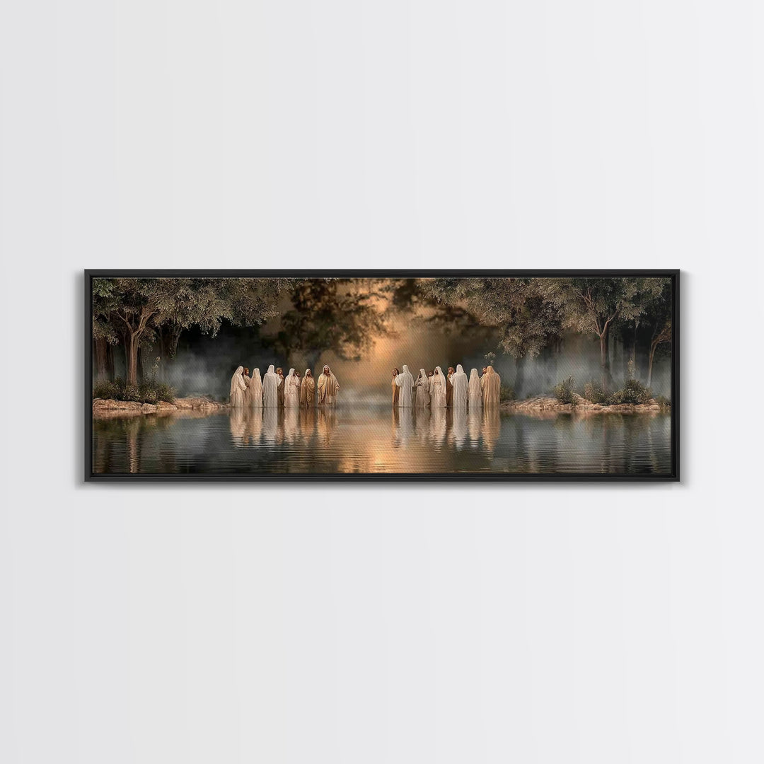 Waters Of Grace | Framed Canvas Print | Christian Art Canvas | Jesus Painting | Panoramic Art | Large Christian Painting | Christmas Wall A
