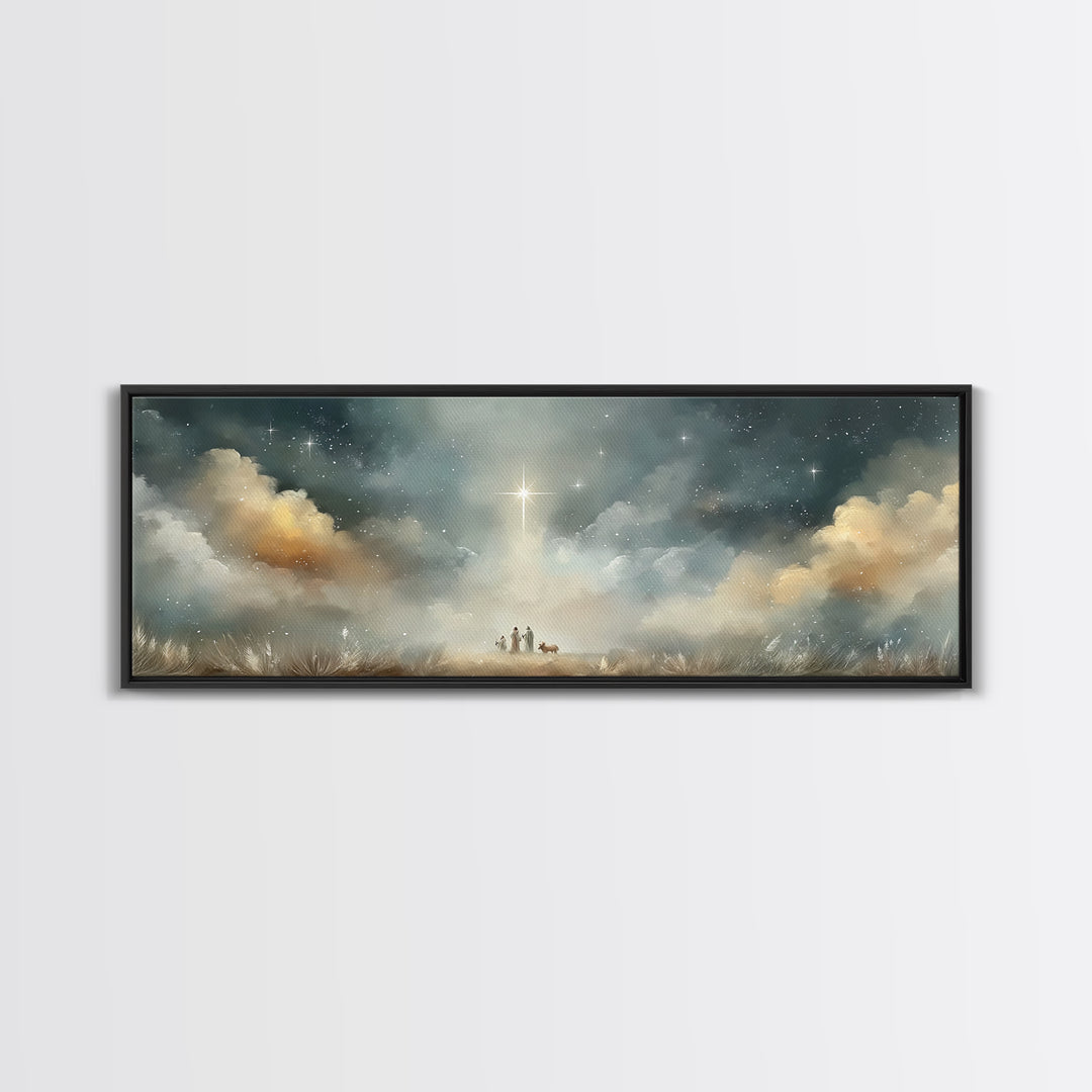 Star Of Messiah | Framed Canvas Print | Christian Christmas Art | Panoramic Painting | Christian Art Canvas | Jesus Painting | Christian Wa