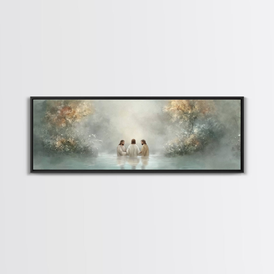 Trinity In Stillness – Framed Canvas Print – Christian Art Print – Jesus Painting – Panoramic Frame – Christian Wall Art – Christmas Decora