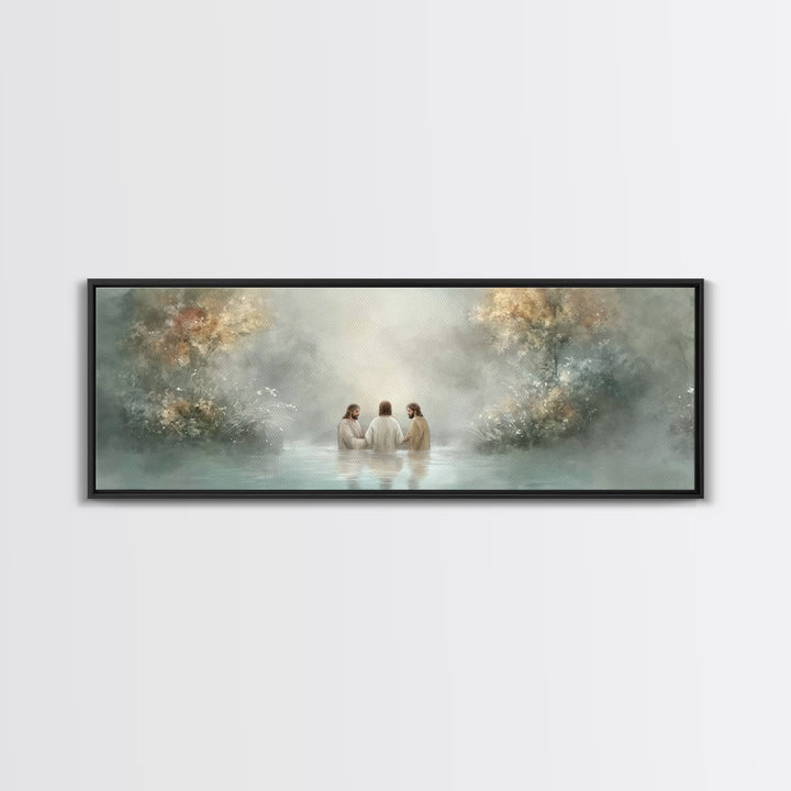 Trinity In Stillness – Framed Canvas Print – Christian Art Print – Jesus Painting – Panoramic Frame – Christian Wall Art – Christmas Decora
