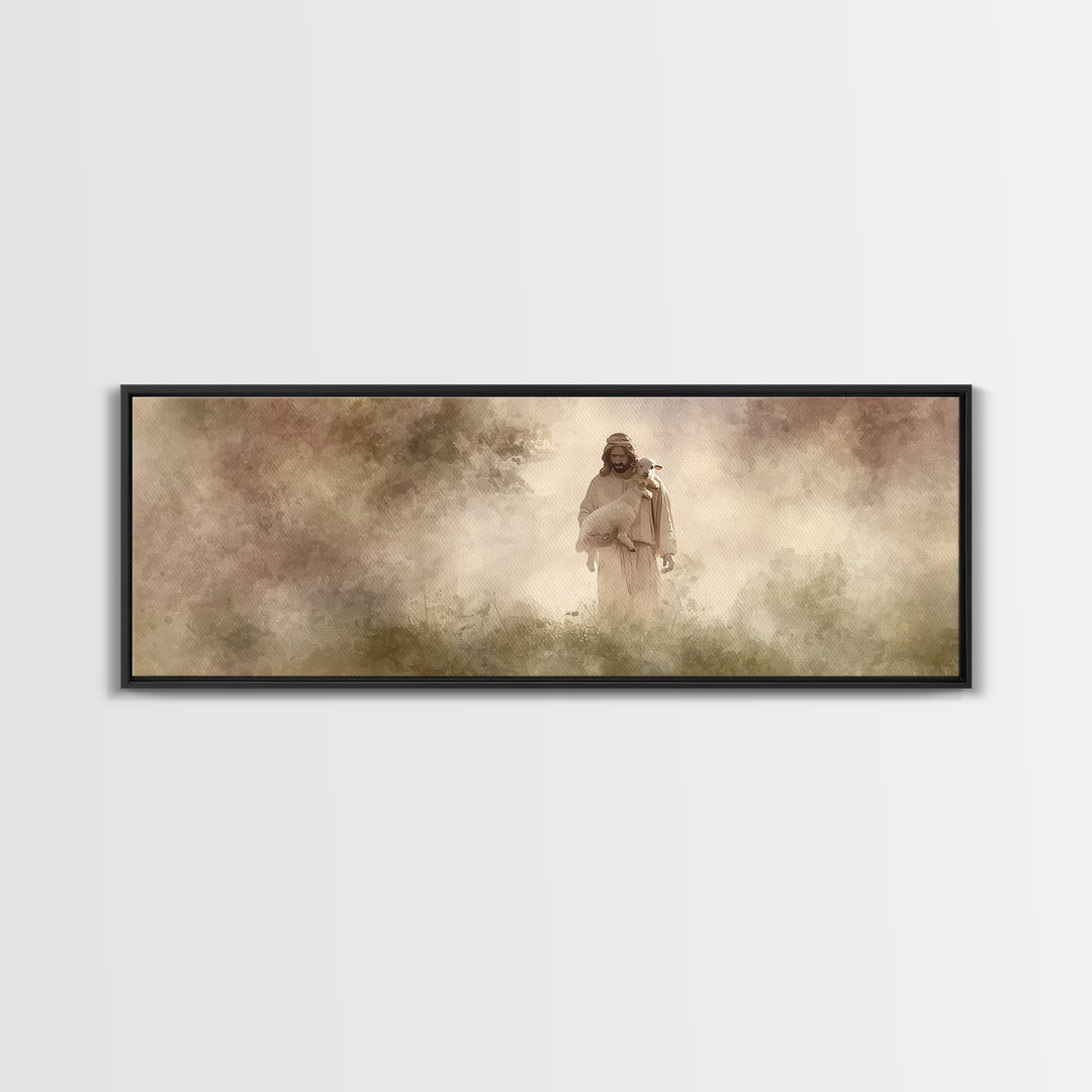 Cross Horizon Storm | Framed Canvas Print | Christian Wall Art | Christian Art Canvas | Panoramic Wall Art | Christian Gift