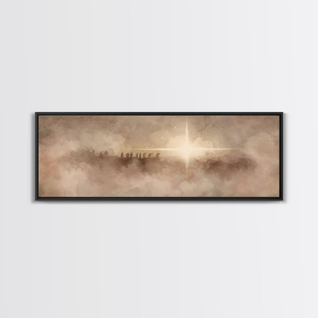 Heavenly Night Star, Framed Canvas Print, Christian Art, Panoramic Art, Christmas Wall Art, Christian Art Canvas, Jesus Painting, Christian