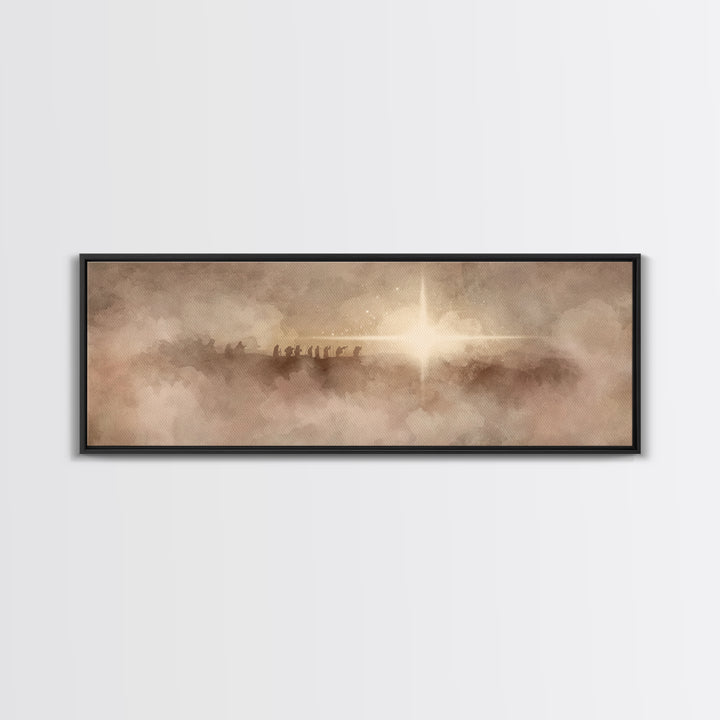 Heavenly Night Star, Framed Canvas Print, Christian Art, Panoramic Art, Christmas Wall Art, Christian Art Canvas, Jesus Painting, Christian
