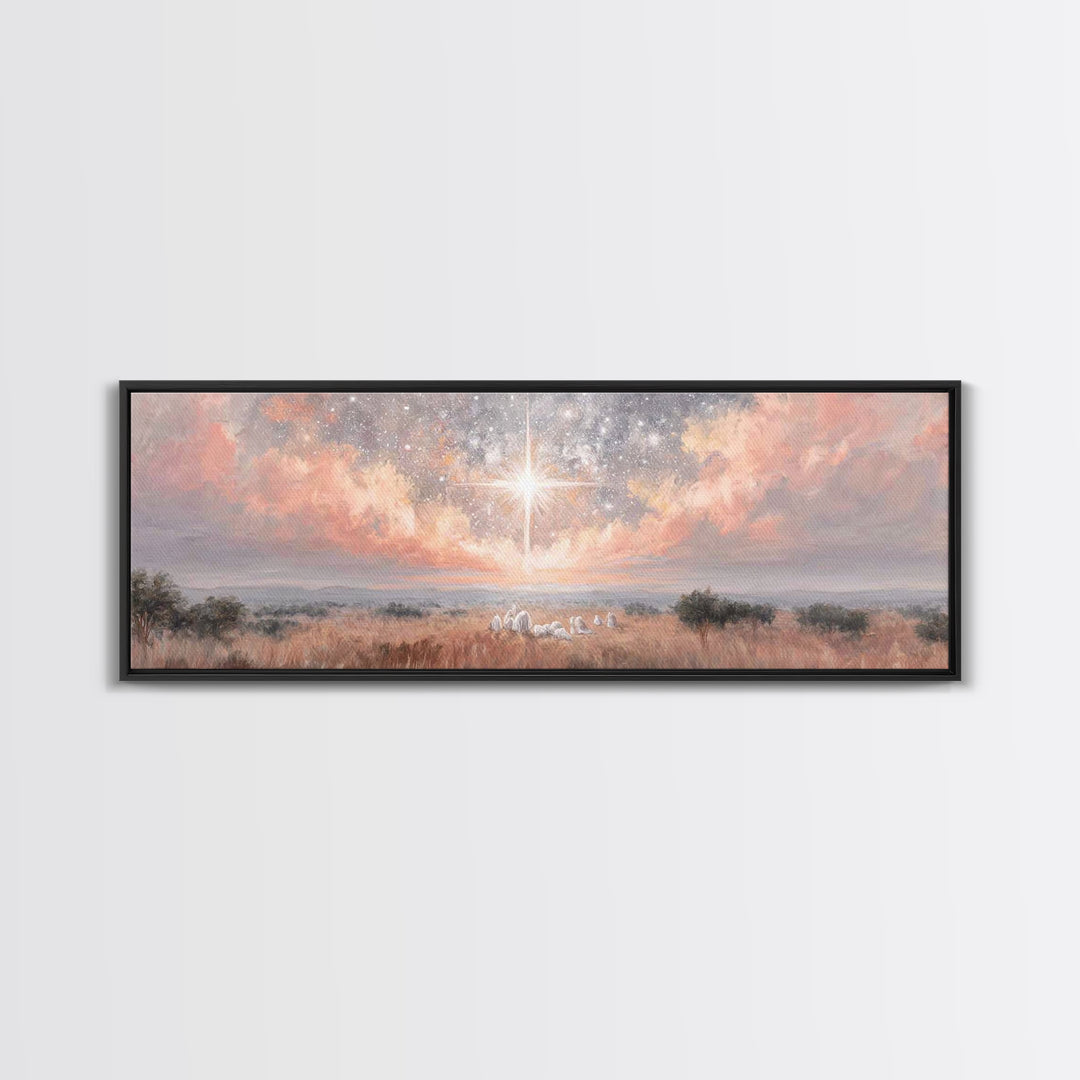 Celestial Night Star | Framed Canvas Print | Christian Christmas Art | Panoramic Print | Christian Art Canvas | Jesus Painting | Christian
