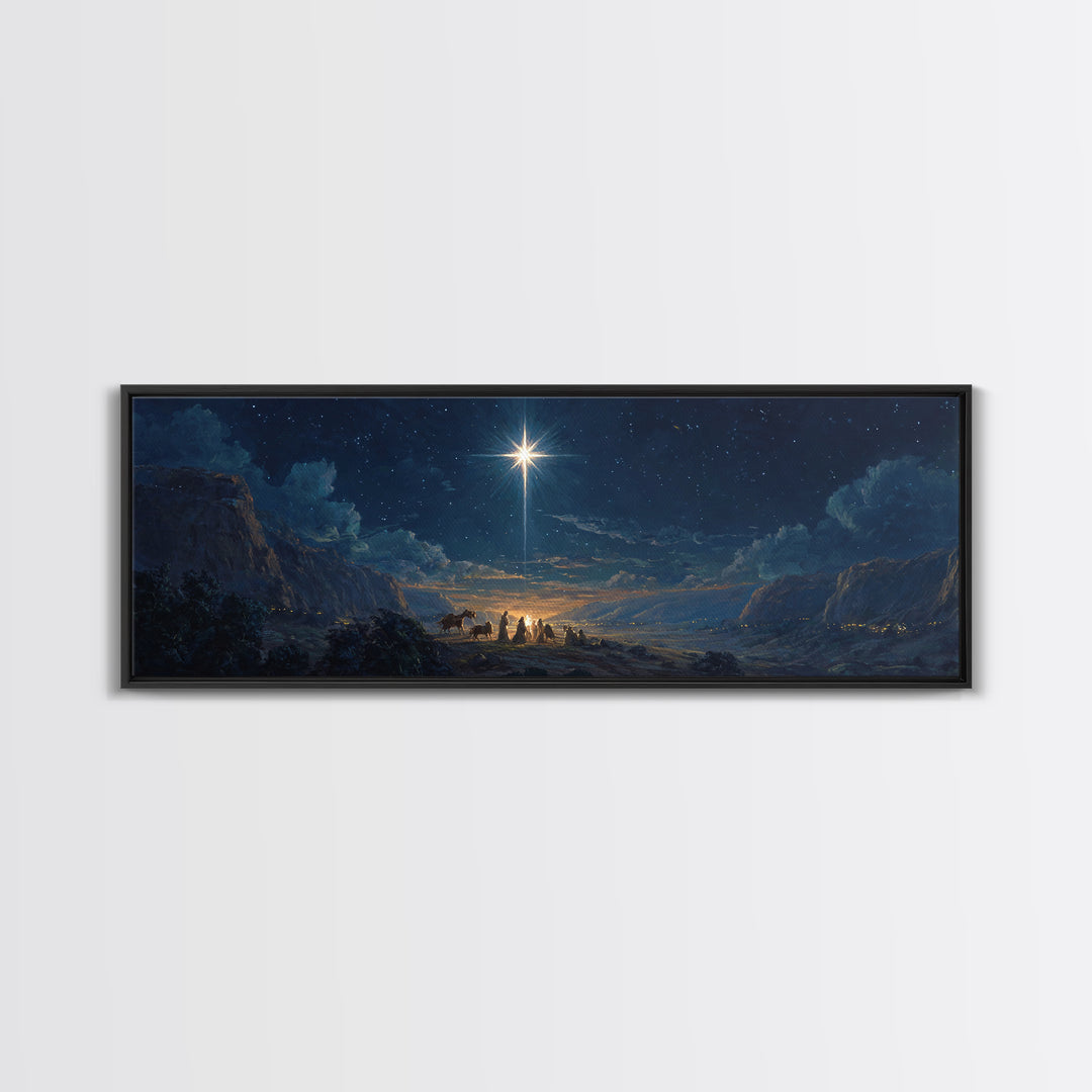 Silent Star Gathering, Framed Canvas Print, Christian Wall Art, Christian Art Canvas, Panoramic Art, Christmas Art, Christian Decor