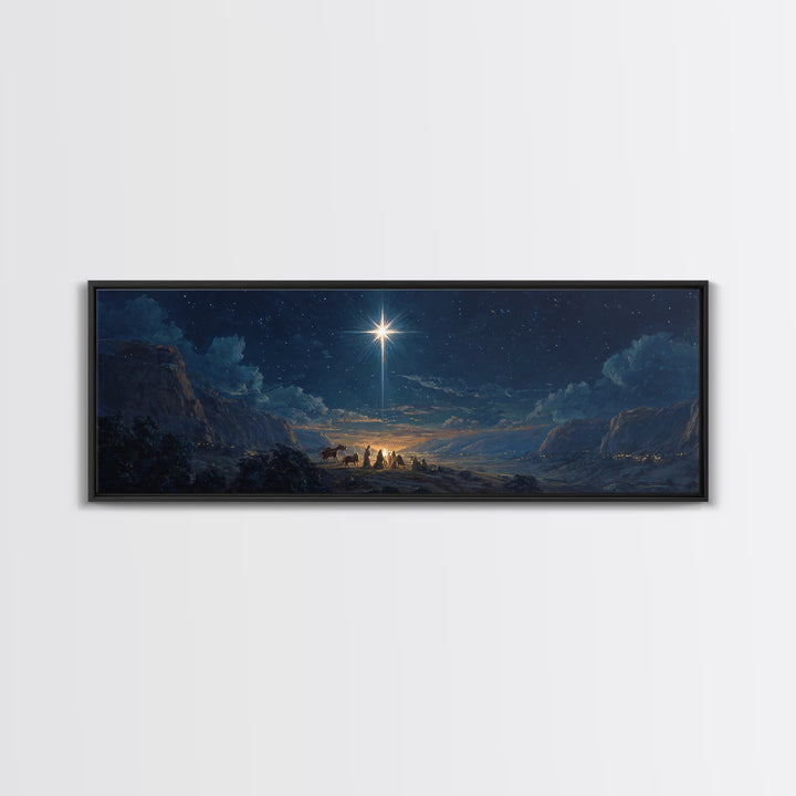 Silent Star Gathering, Framed Canvas Print, Christian Wall Art, Christian Art Canvas, Panoramic Art, Christmas Art, Christian Decor