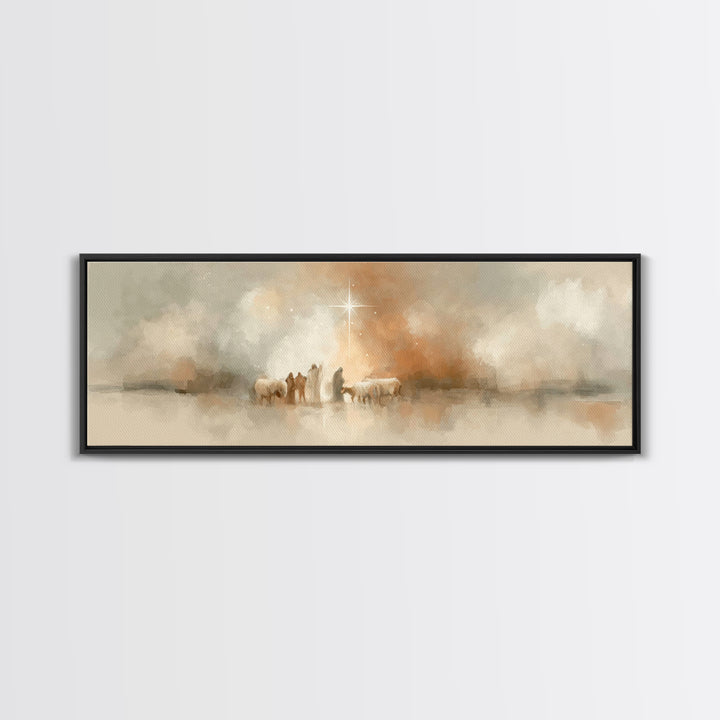 Bethlehem Evening Calm | Framed Canvas Print | Christian Art Canvas | Christian Christmas Art | Jesus Painting | Panoramic Wall Art | Chris