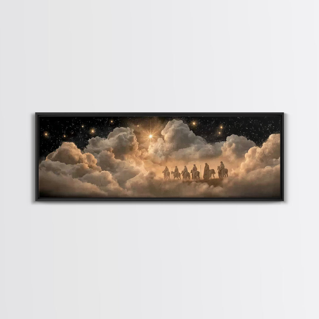Wandering Kings Star - Framed Canvas Print - Christian Christmas Art - Panoramic Frame - Christian Art Canvas - Jesus Painting - Christmas